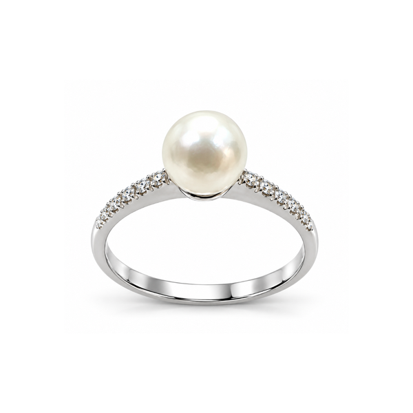 Anillo Bibigì de oro blanco con perla de Akoya de 6 mm y diamantes