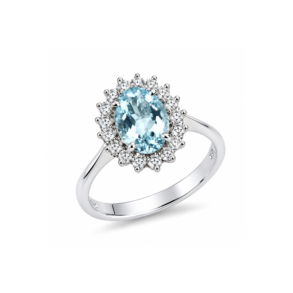 Anillo Bibigì de oro blanco con aguamarina ovalada y diamantes