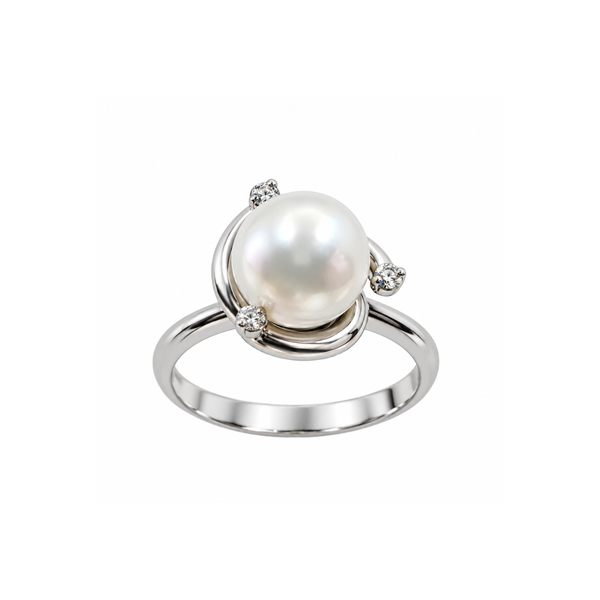 Anillo Iannelli de oro blanco hecho a mano con perla japonesa y diamantes