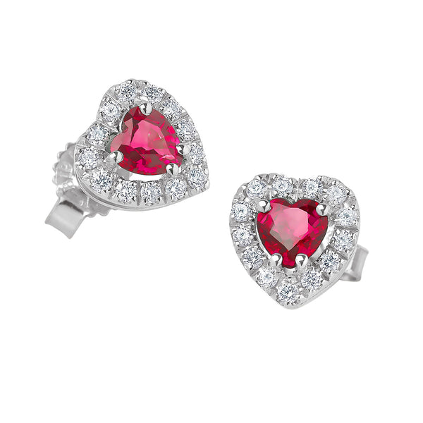 Pendientes Bibigì de oro blanco y rubí talla corazón