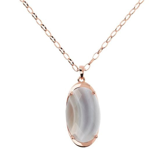 Bronzallure Long Necklace With Oval Pendant In Natural Stone