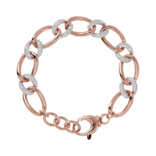 Bronzallure Bracciale Maglie Ovali ed Elementi Pavé in Cubic Zirconia