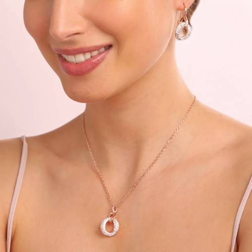 Bronzallure Collana Doppio Pendente con Pavé in Cubic Zirconia