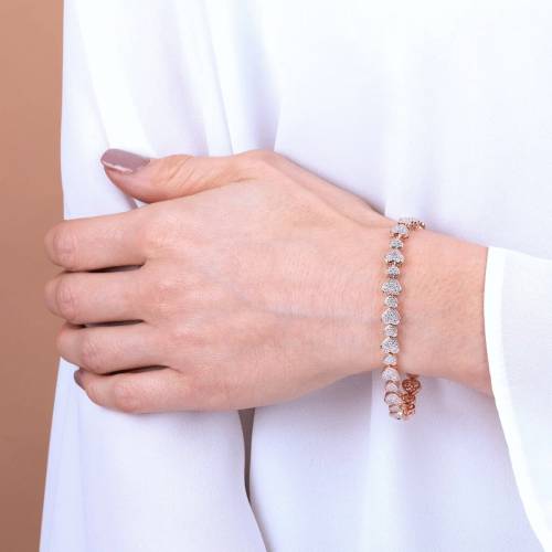 Bronzallure Bracciale Tennis con Cuori Pavé in Cubic Zirconia