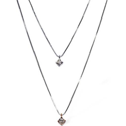 Bibigì Collana Doppio Punto Luce in Oro Bianco e Rosè 0.05 ct