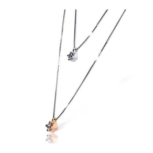 Bibigì Collana Doppio Punto Luce in Oro Bianco e Rosè 0.05 ct