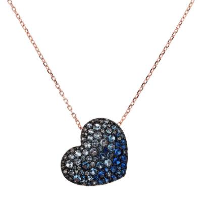 Bronzallure Collana Lunga con Pendente Cuore Pavé in Cubic Zirconia