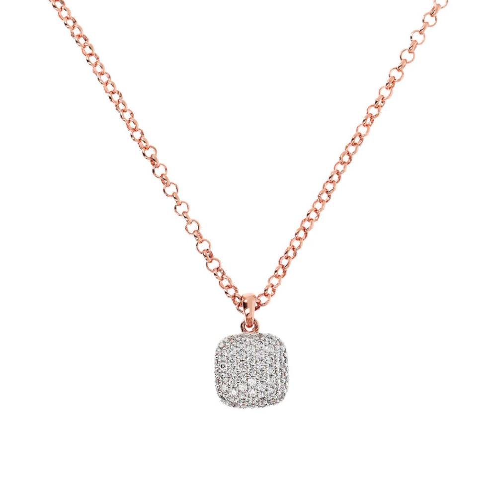 Bronzallure Collana Catena Rolo con Pendente Quadrato Pavé in Cubic Zirconia