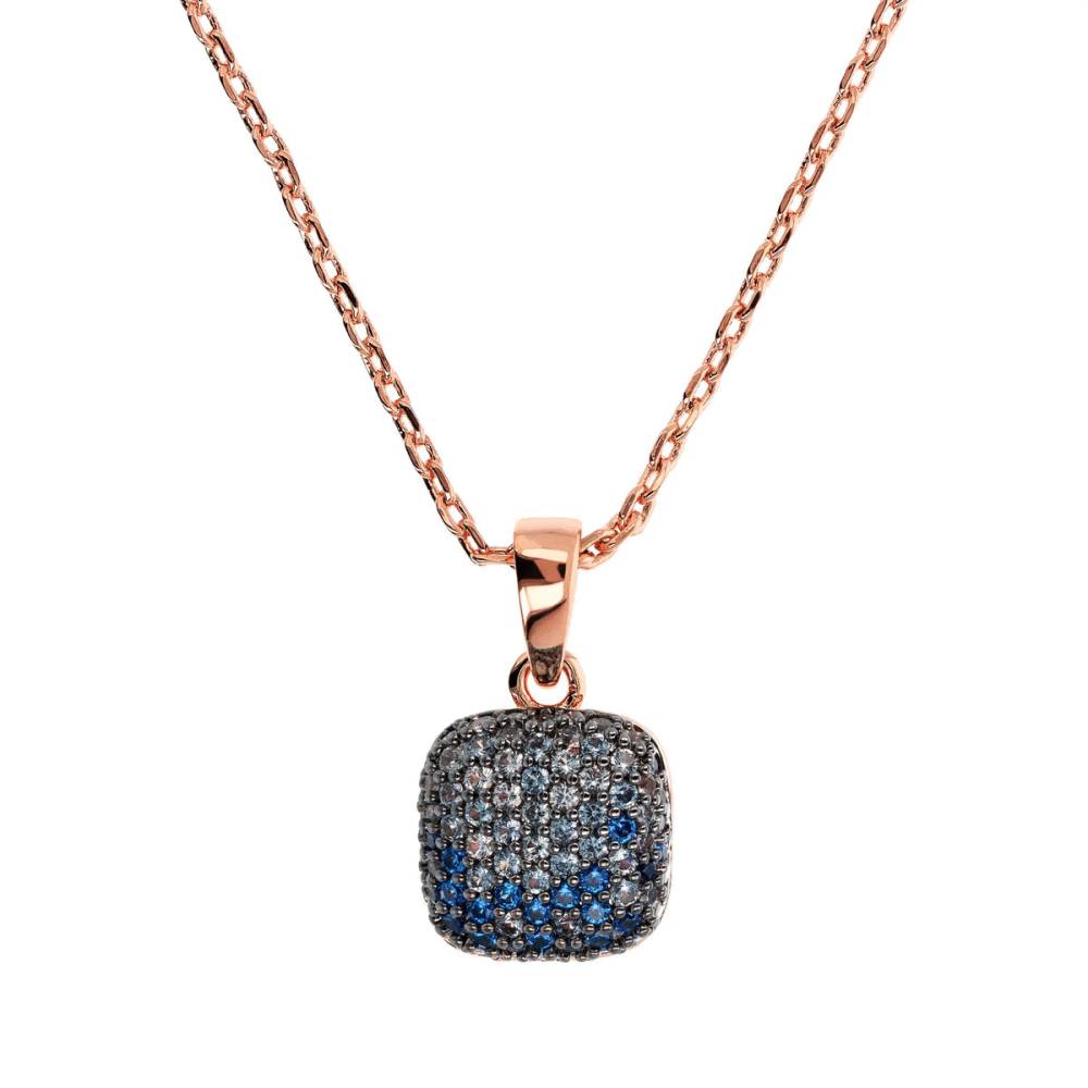 Bronzallure Collana Catena Rolo con Pendente Quadrato Pavé in Cubic Zirconia