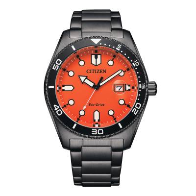 Orologio Citizen Marine 1760 Con Quadrante Arancione e Cassa e Bracciale Bruniti