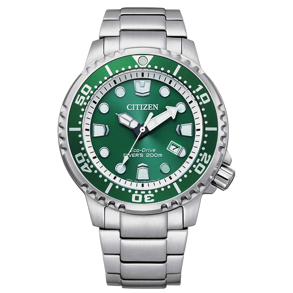 Orologio Citizen da uomo Diver's Eco Drive 200 mt quadrante verde BN0158-85X