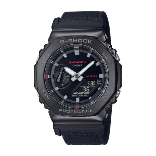 Orologio G-Shock con Cassa Ottagonale in Acciaio Brunito e Cinturino in Tela