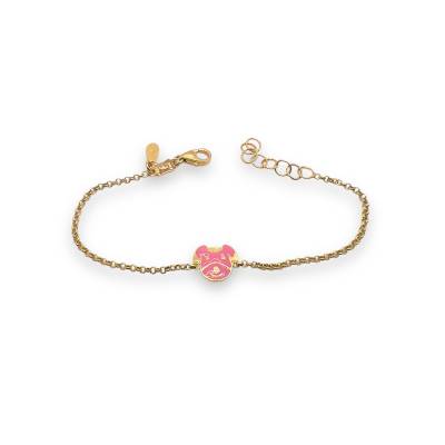 Bracciale Bimba in Oro Giallo con Soggetto Cane Smaltato Rosa