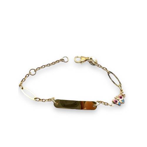 Bracciale Bimba in Oro Giallo 9kt con Targhetta e Farfalla Smaltata