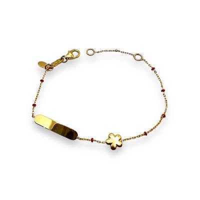 Bracciale Bimba in Oro Giallo con Targhetta e Fiore