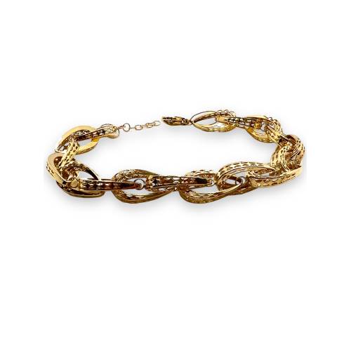 Bracciale Donna in Oro Giallo 18 Kt con Maglie Lavorate e Traforate