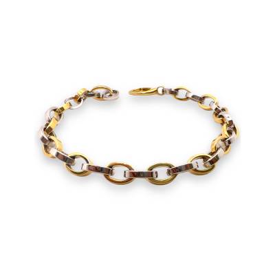 Bracciale Donna in Oro Bianco e Giallo 18kt con Maglia Rolò Lucida