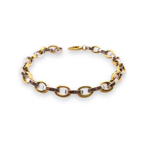 Bracciale Donna in Oro Bianco e Giallo 18kt con Maglia Rolò Lucida