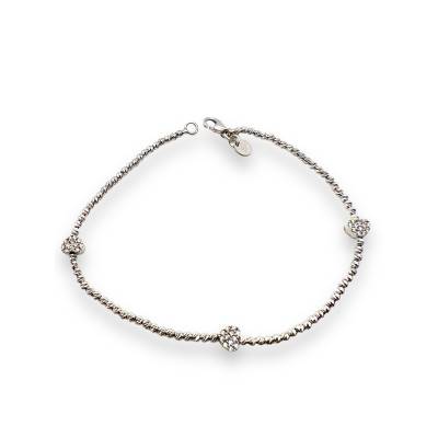 Bracciale Donna in Oro Bianco 18kt con Sfere Diamantate e Cuori