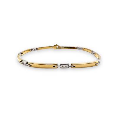 Bracciale da Uomo in Oro Giallo e Bianco 18kt con Maglie Piatte