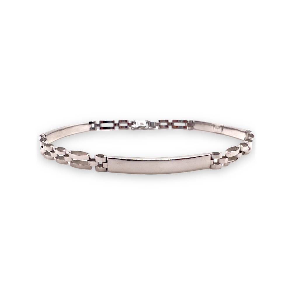 Bracciale Uomo in Oro Bianco 18 kt con Maglie Rettangolari Piatte