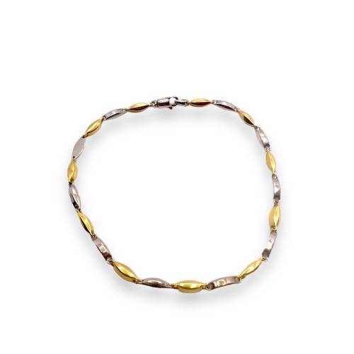 Bracciale da Uomo in Oro Giallo e Bianco 18 kt con Maglie a Barilotti