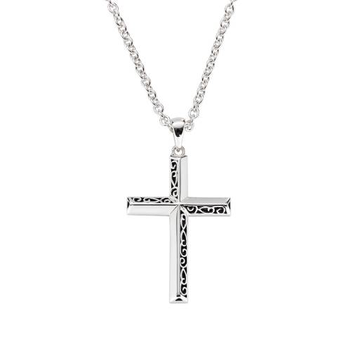 Amen Collana Croce in Argento con Ricamo