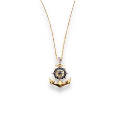 Collana Zancan da Uomo in Oro Giallo 18 kt con Pendente Timone Ancora e Brillanti