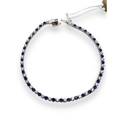 Bracciale Tennis in Oro Bianco 18kt con Zirconi Bianchi e Blu