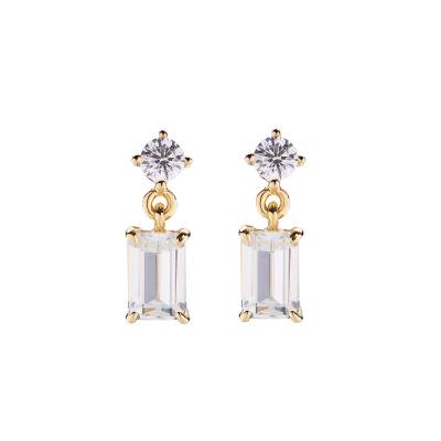 Amen Orecchini Princess Dorati con Zircone Rettangolare Bianco