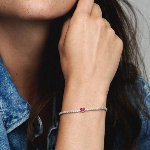 Pandora Bracciale Tennis con Cuore Rosso