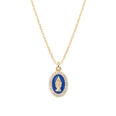 Amen Collana mini Medaglia Miracolosa smaltata Blu