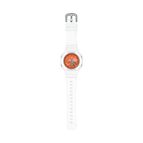 Orologio G-Shock con Cassa Ottagonale in Resina Bianco con Quadrante Arancione