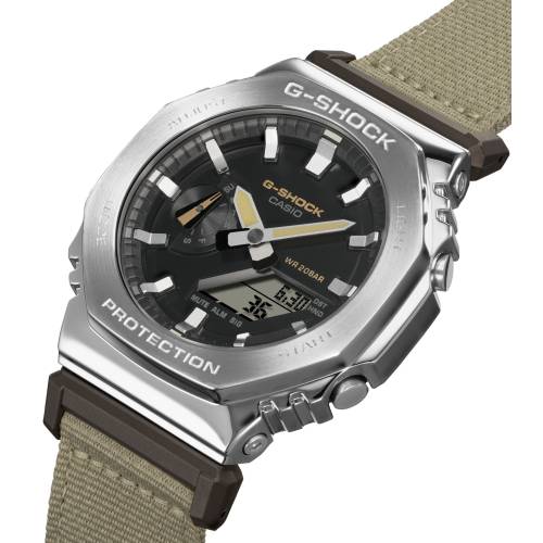 Orologio G-Shock da Uomo con Cassa Ottagonale in Acciaio e cinturino in Tessuto Verde