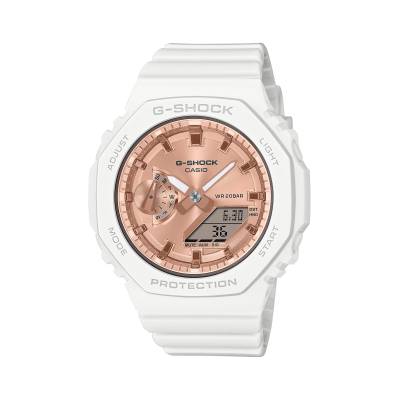 Orologio G-Shock da Donna con cinturino e Cassa Bianca in Resina e Quadrante Rosè Specchiato