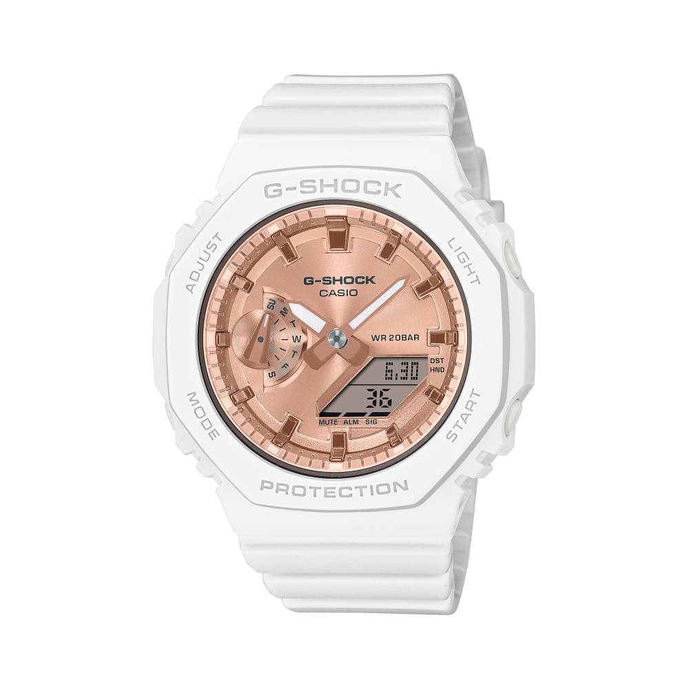 Orologio G-Shock da Donna con cinturino e Cassa Bianca in Resina e Quadrante Rosè Specchiato