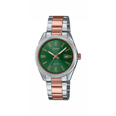 Orologio Casio Bicolore Acciaio e Rose con Quadrante Verde