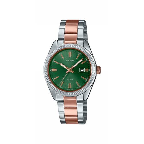 Orologio Casio Bicolore Acciaio e Rose con Quadrante Verde