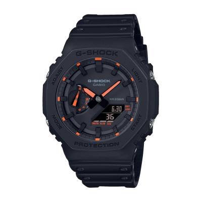 Orologio G-Shock da Uomo Nero Con Cassa Ottagonale e Indici e Lancette Arancio