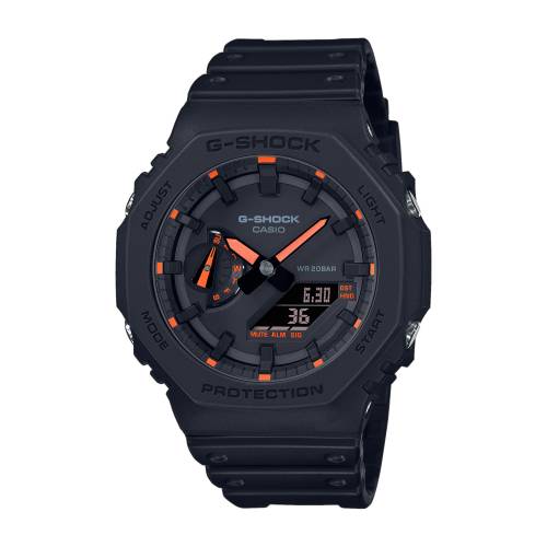 Orologio G-Shock da Uomo Nero Con Cassa Ottagonale e Indici e Lancette Arancio