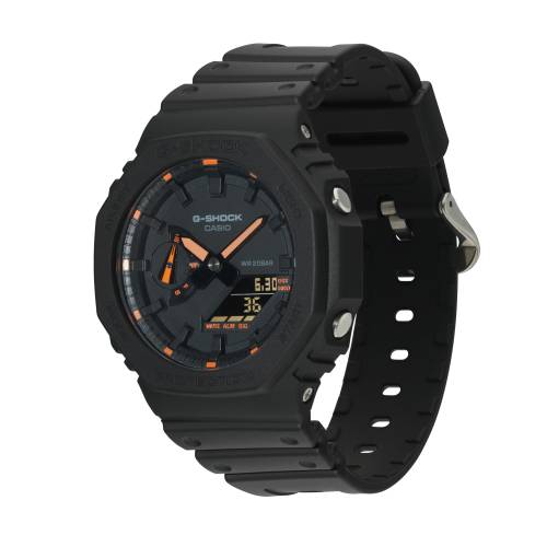 Orologio G-Shock da Uomo Nero Con Cassa Ottagonale e Indici e Lancette Arancio