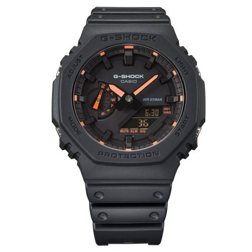 Orologio G-Shock da Uomo Nero Con Cassa Ottagonale e Indici e Lancette Arancio