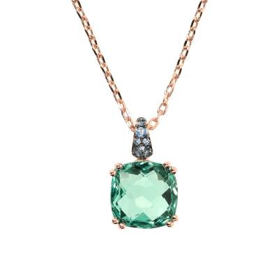 Collana Bronzallure Cocktail con Cristallo Verde Pendente Sfaccettato