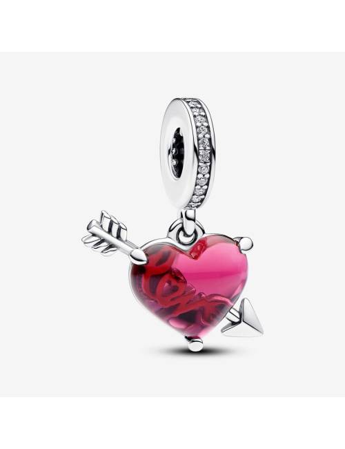 Pandora Charm Pendente Cuore con Freccia Vetro di Murano