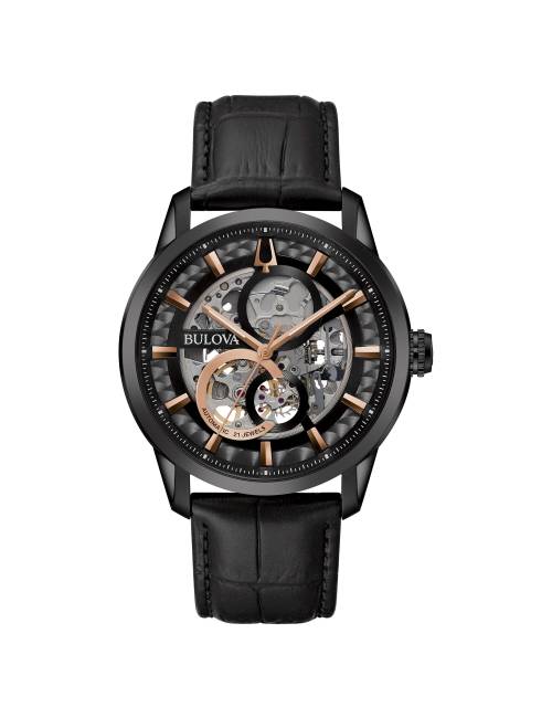 Orologio Bulova da Uomo Sutton Skeleton con Cassa in Acciaio Brunito e Cinturino Pelle