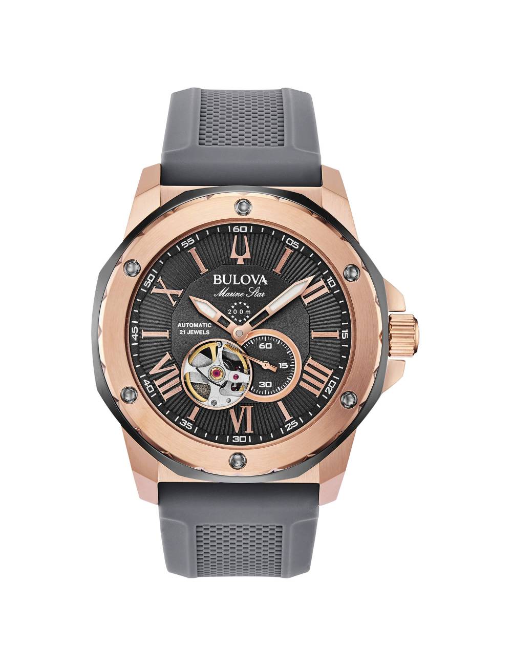 Orologio Bulova Marine Star Automatico con Cassa Rose e Cinturino in Silicone Grigio