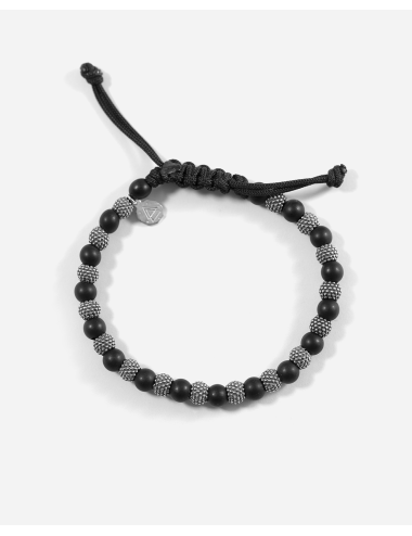 Nove25 Bracciale Black Soul in Corda con Pietre e Perle Puntinate