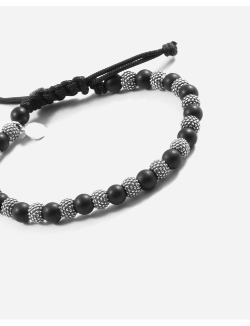 Nove25 Bracciale Black Soul in Corda con Pietre e Perle Puntinate