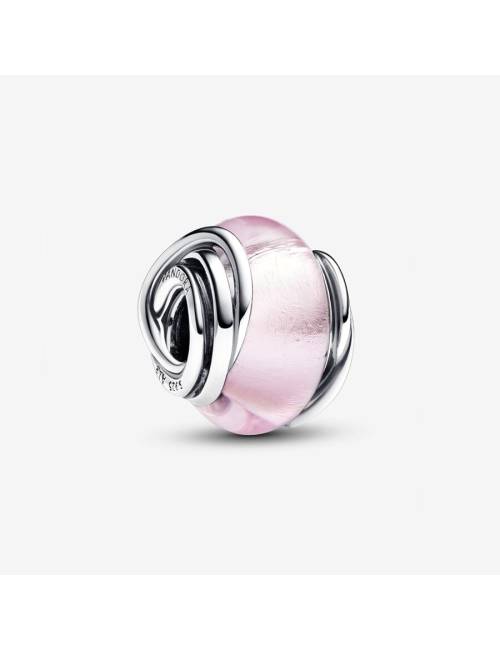 Pandora Charm Vetro di Murano Rosa e Cerchi