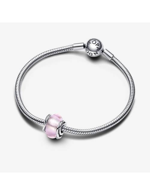 Pandora Charm Vetro di Murano Rosa e Cerchi